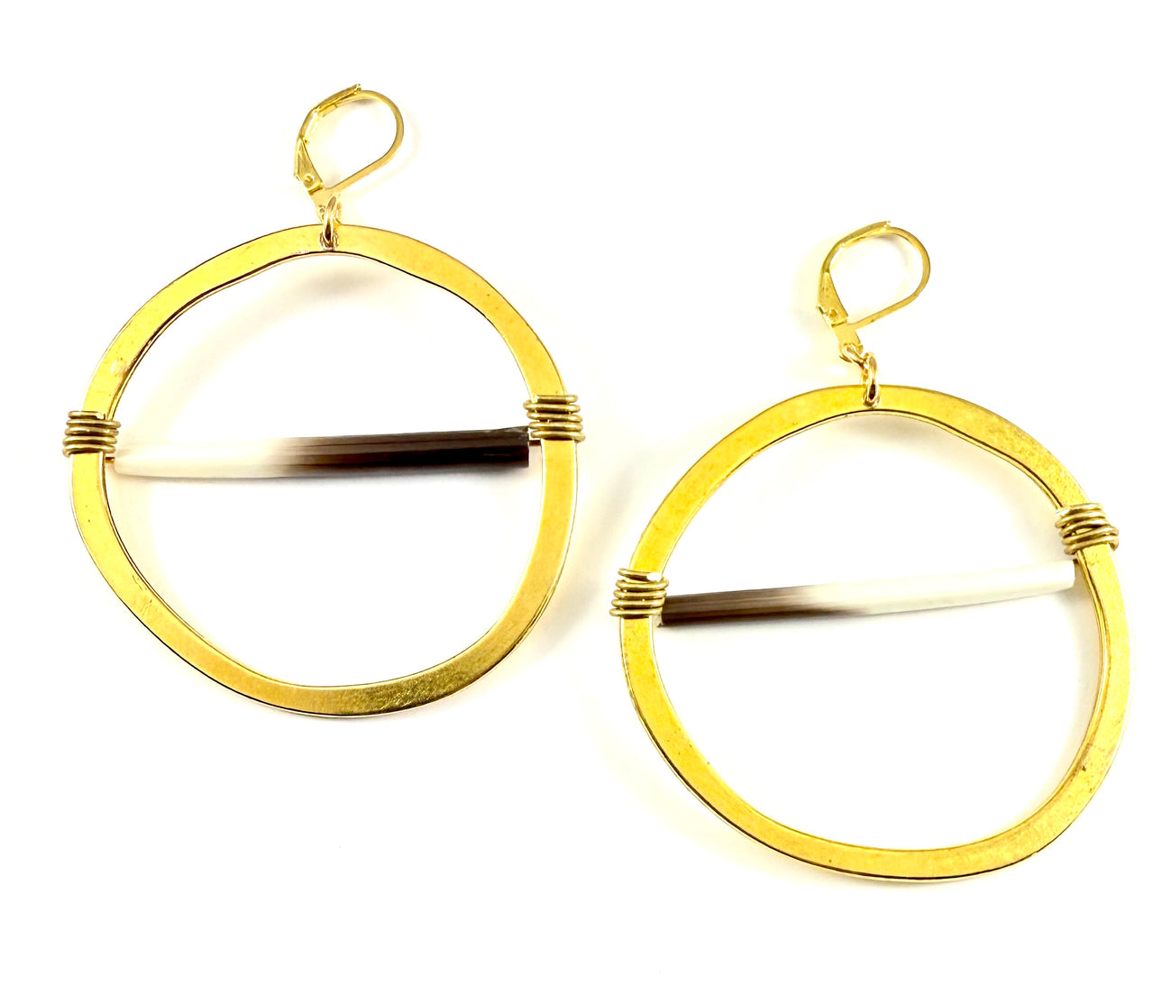 African Porcupine Quill Circle Lever Back Earrings