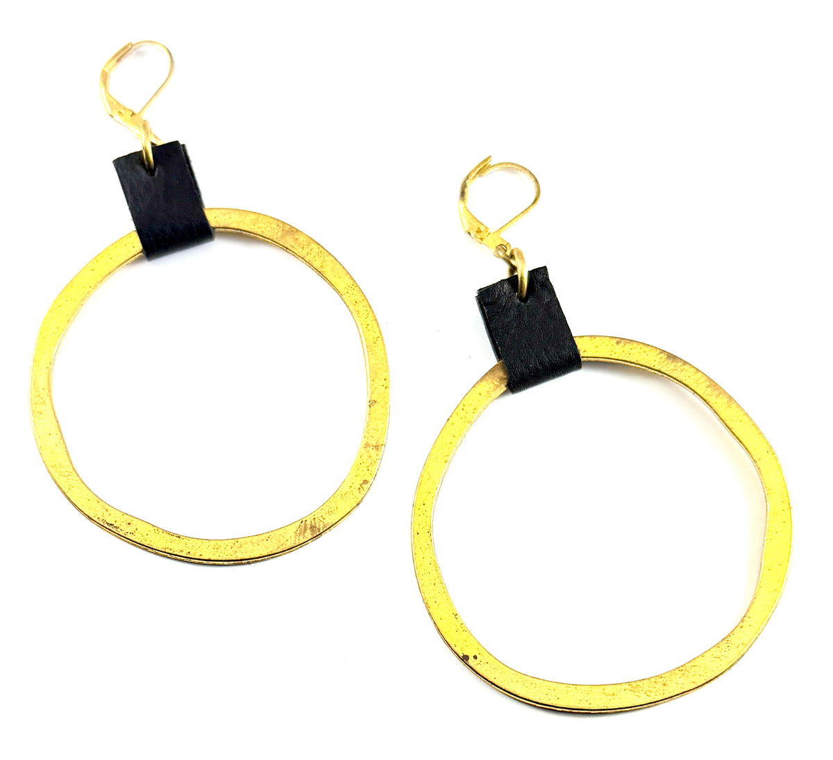 Leather & Gold Organic Circle Earrings