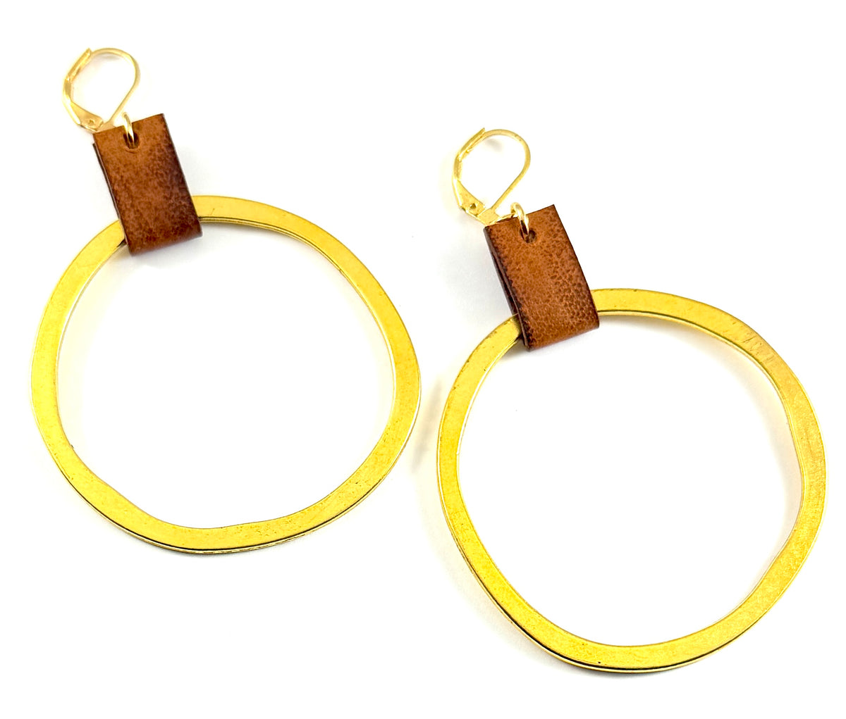 Leather & Gold Organic Circle Earrings