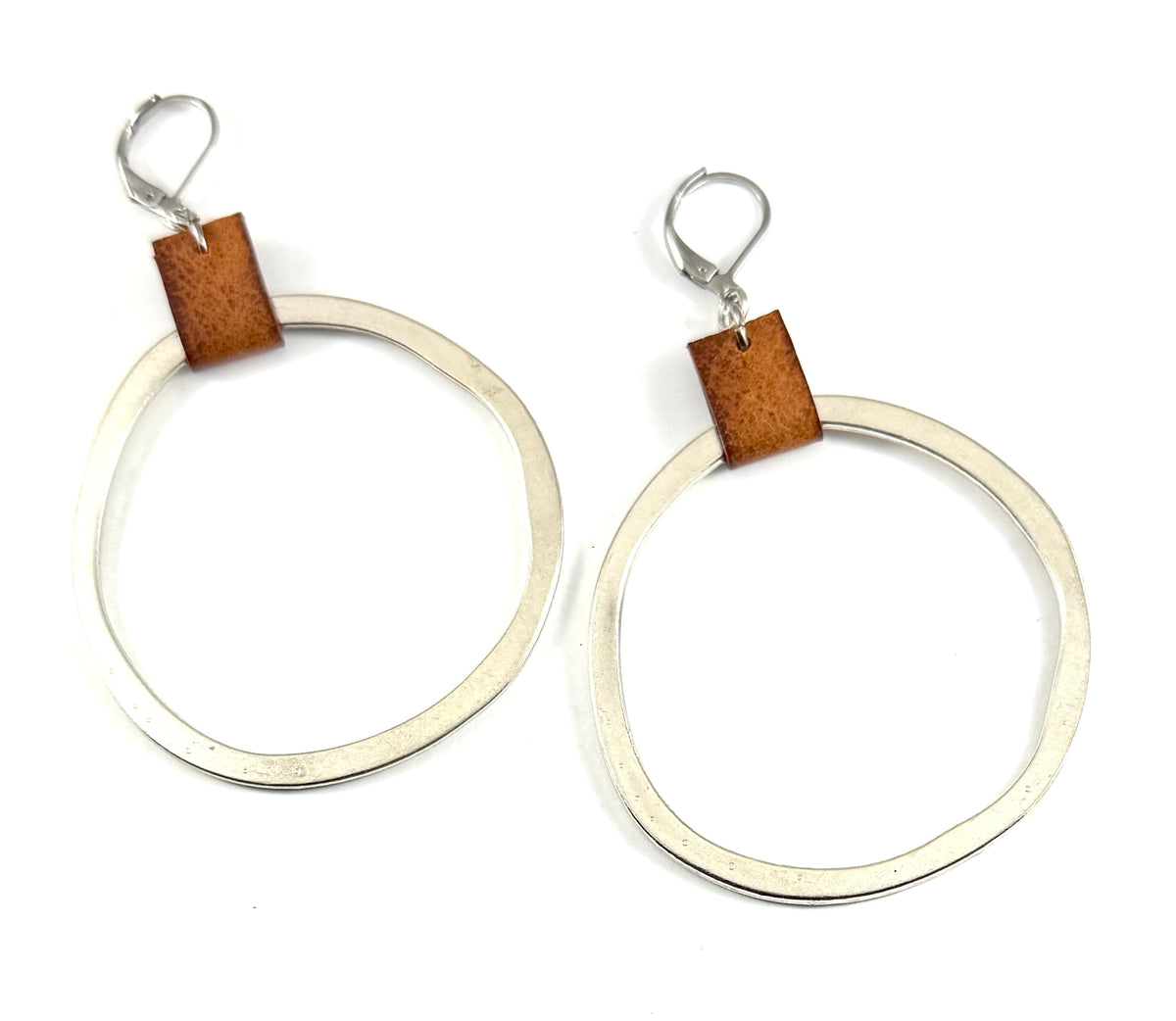 Leather & Silver Organic Circle Earrings