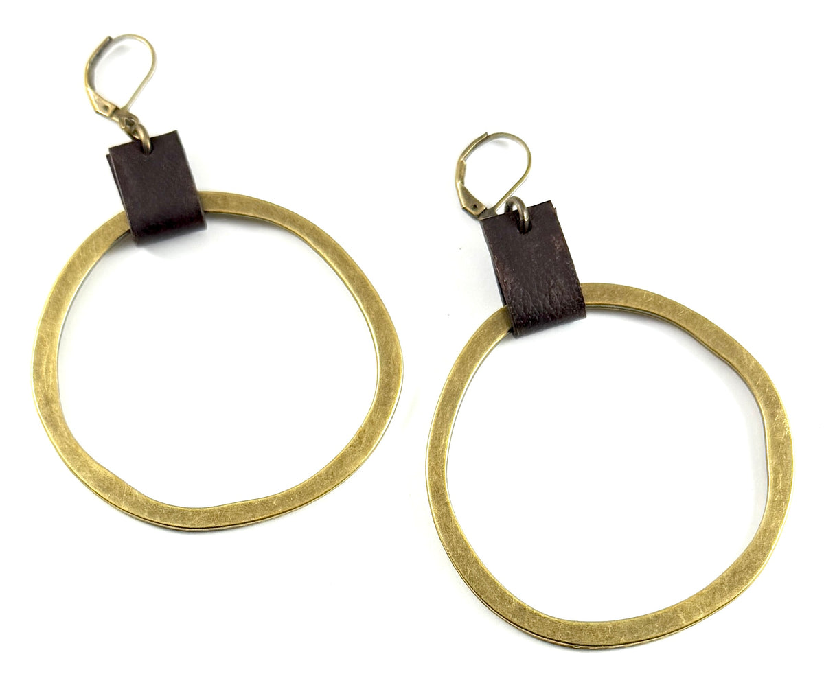 Leather & Brass Organic Circle Earrings