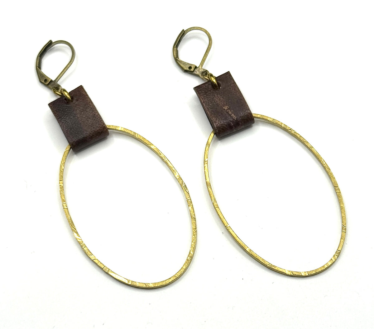 Leather & Brass Oval Earrings