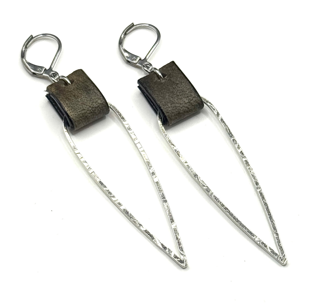 Leather & Silver Elongated Tear Drop Earrings