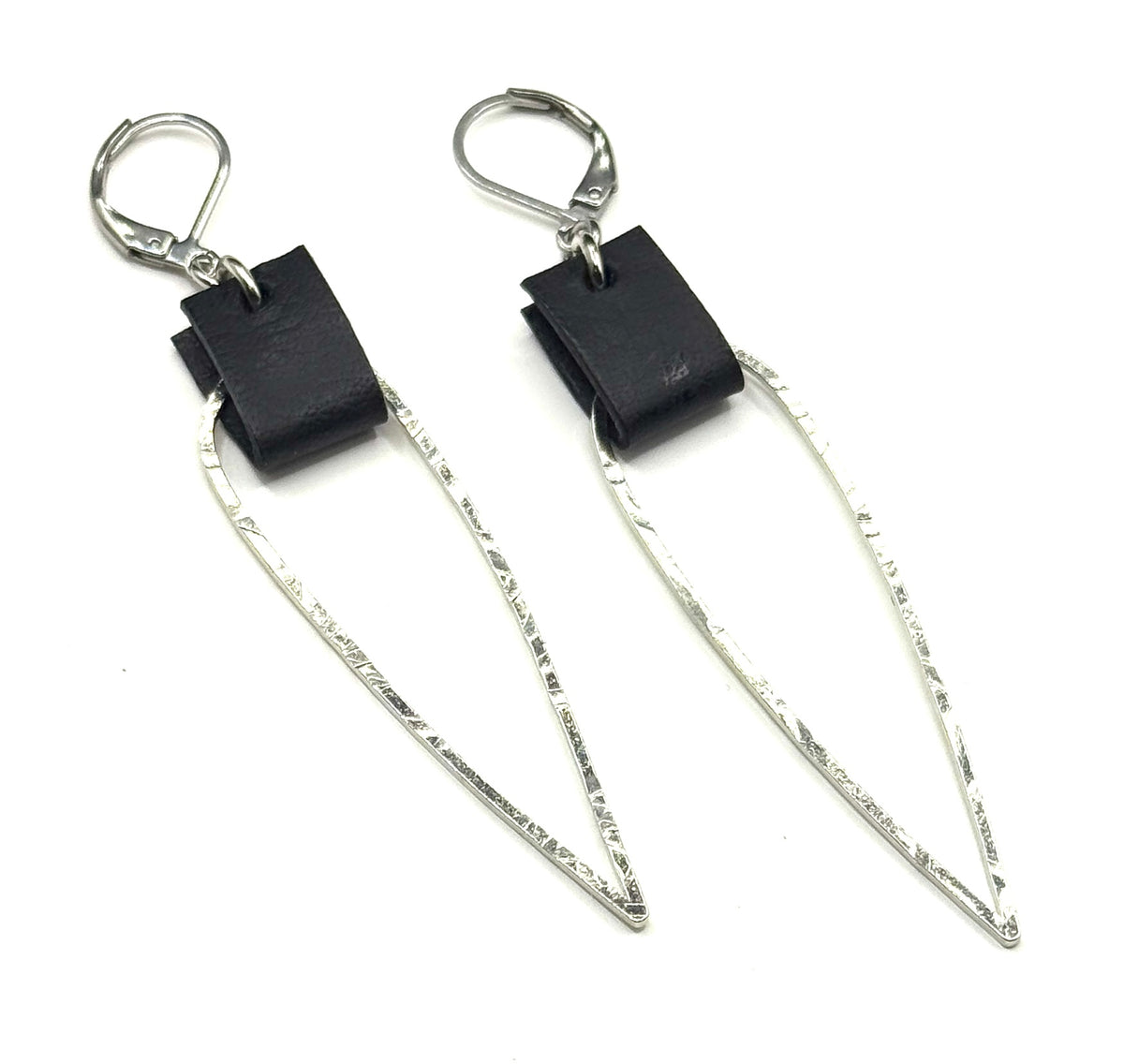 Leather & Silver Elongated Tear Drop Earrings