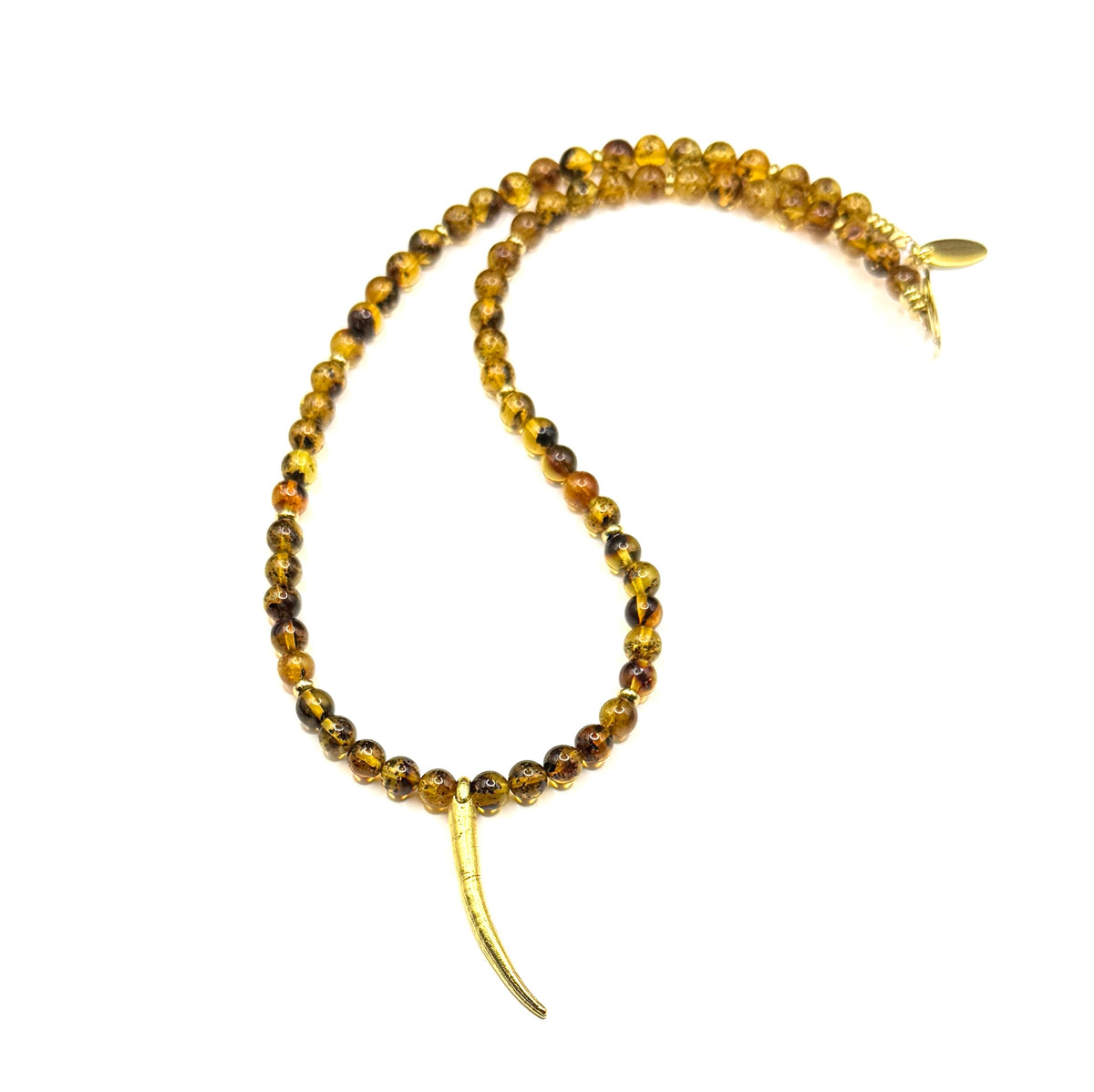 Amber Beaded Necklace With Gold Cast Pendant