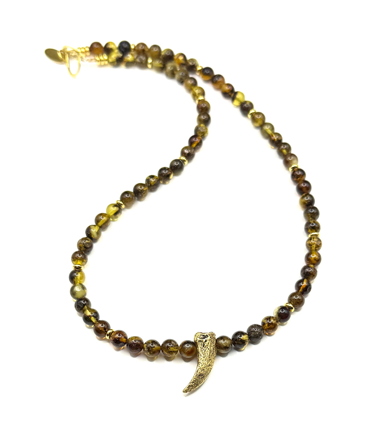 Amber Beaded Necklace With Gold Cast Pendant