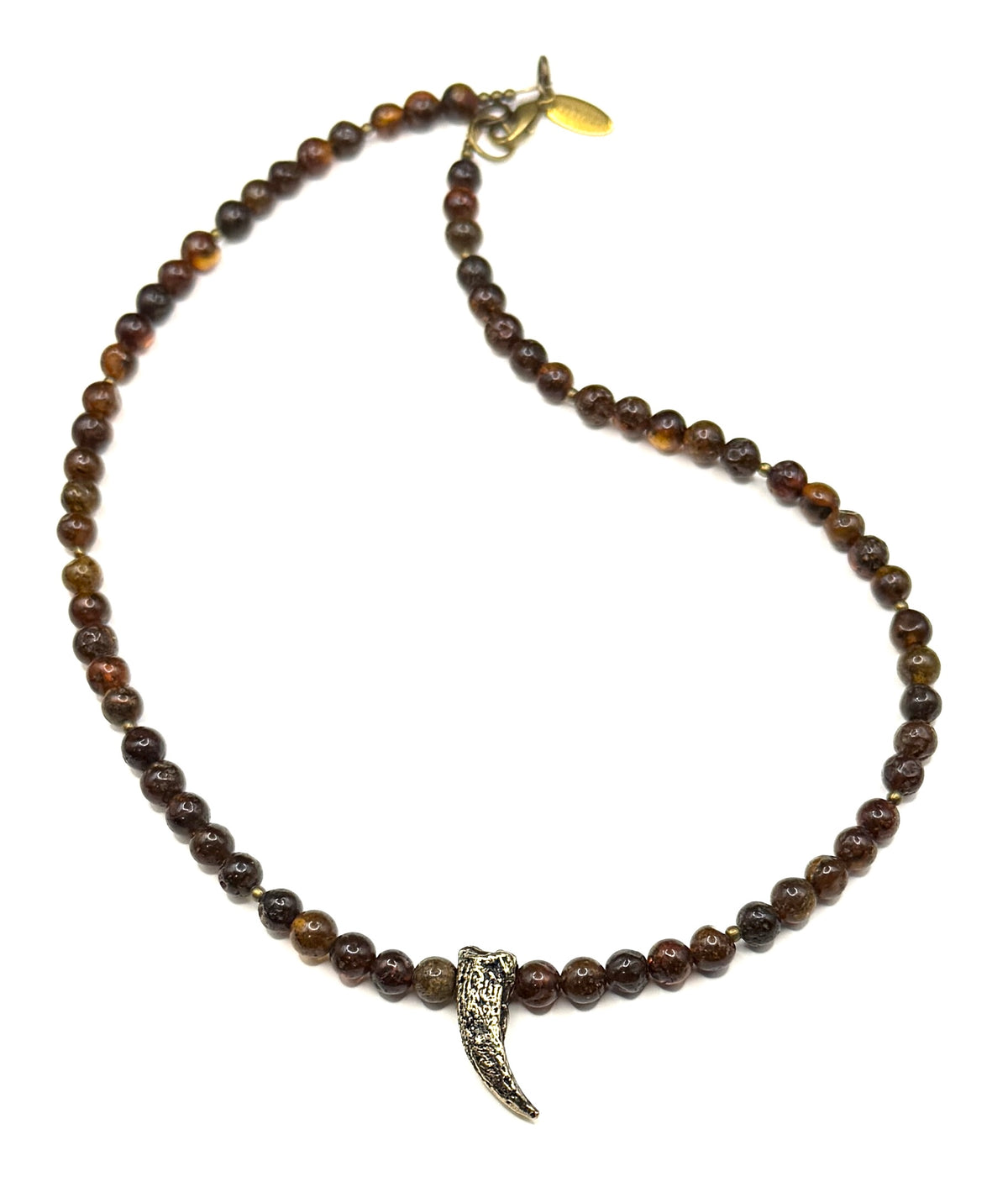 Amber Beaded Necklace With Brass Cast Pendant