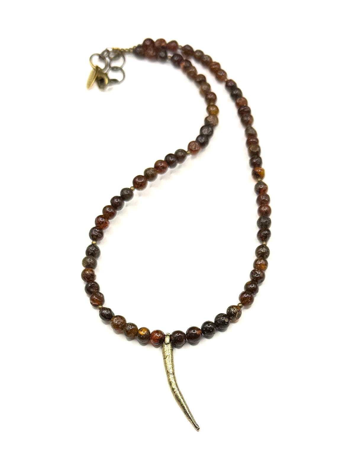 Amber Beaded Necklace With Brass Cast Pendant