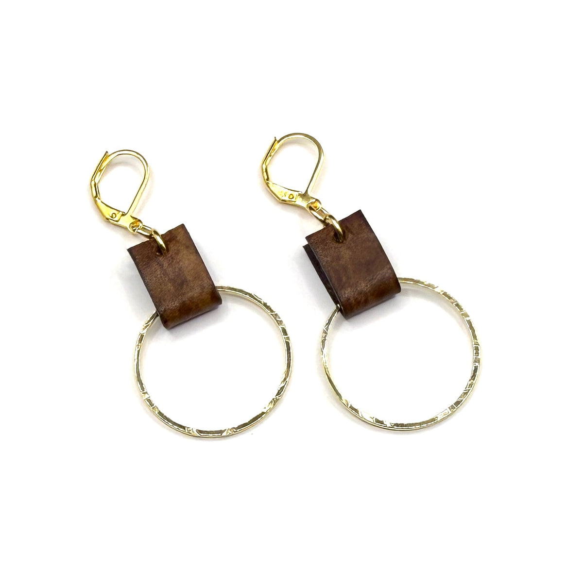 Leather & Gold Small Circle Earrings