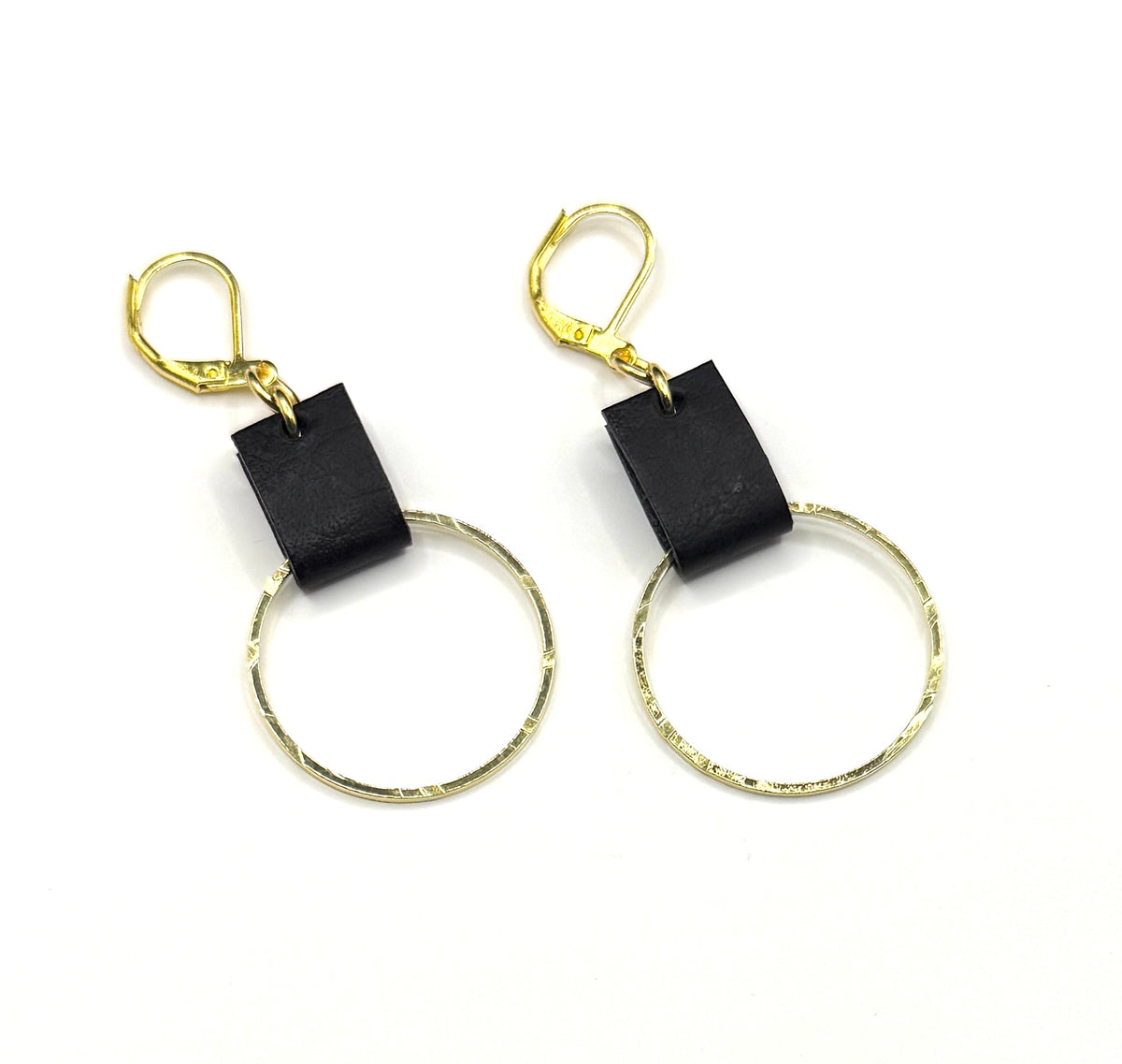Leather & Gold Small Circle Earrings