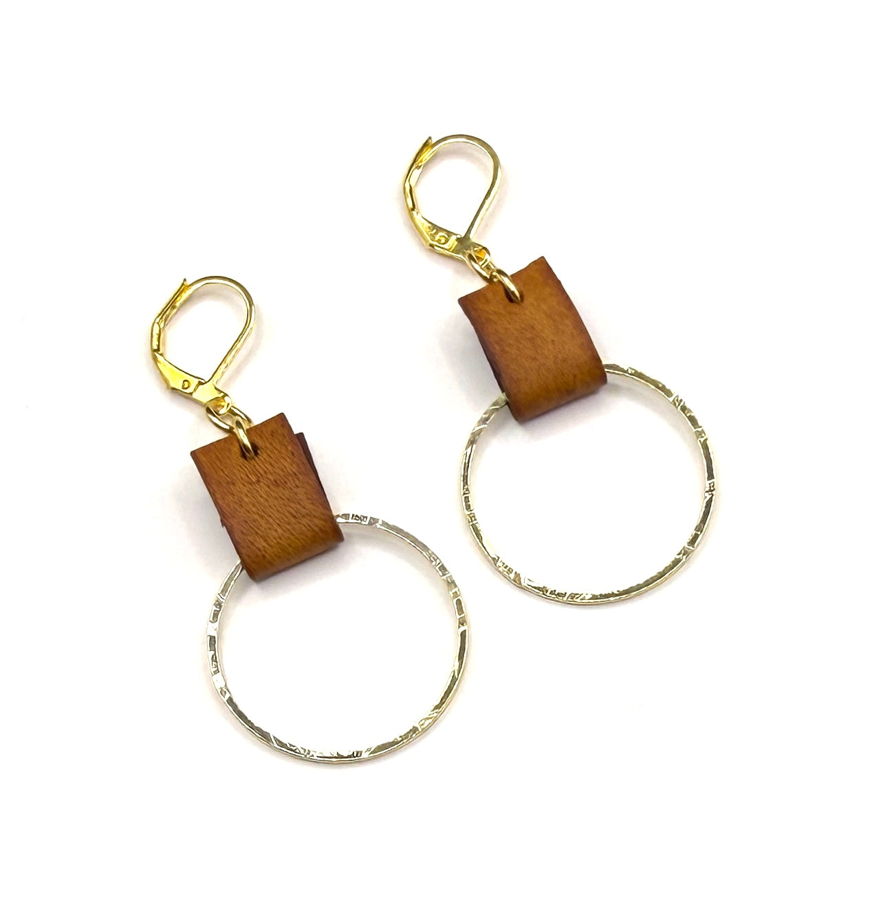 Leather & Gold Small Circle Earrings