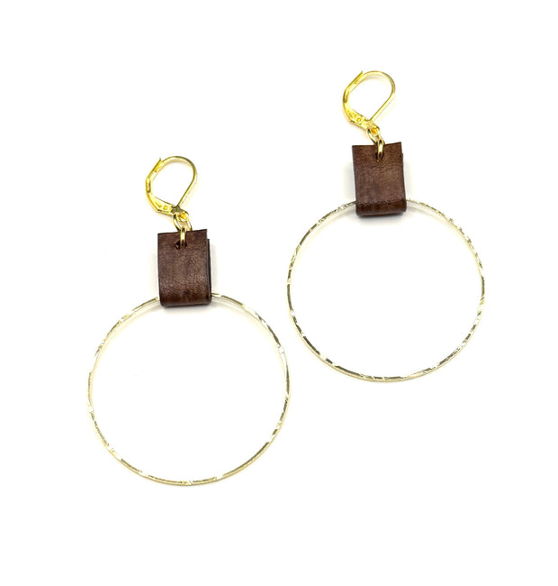 Leather & Gold Large Circle Earrings
