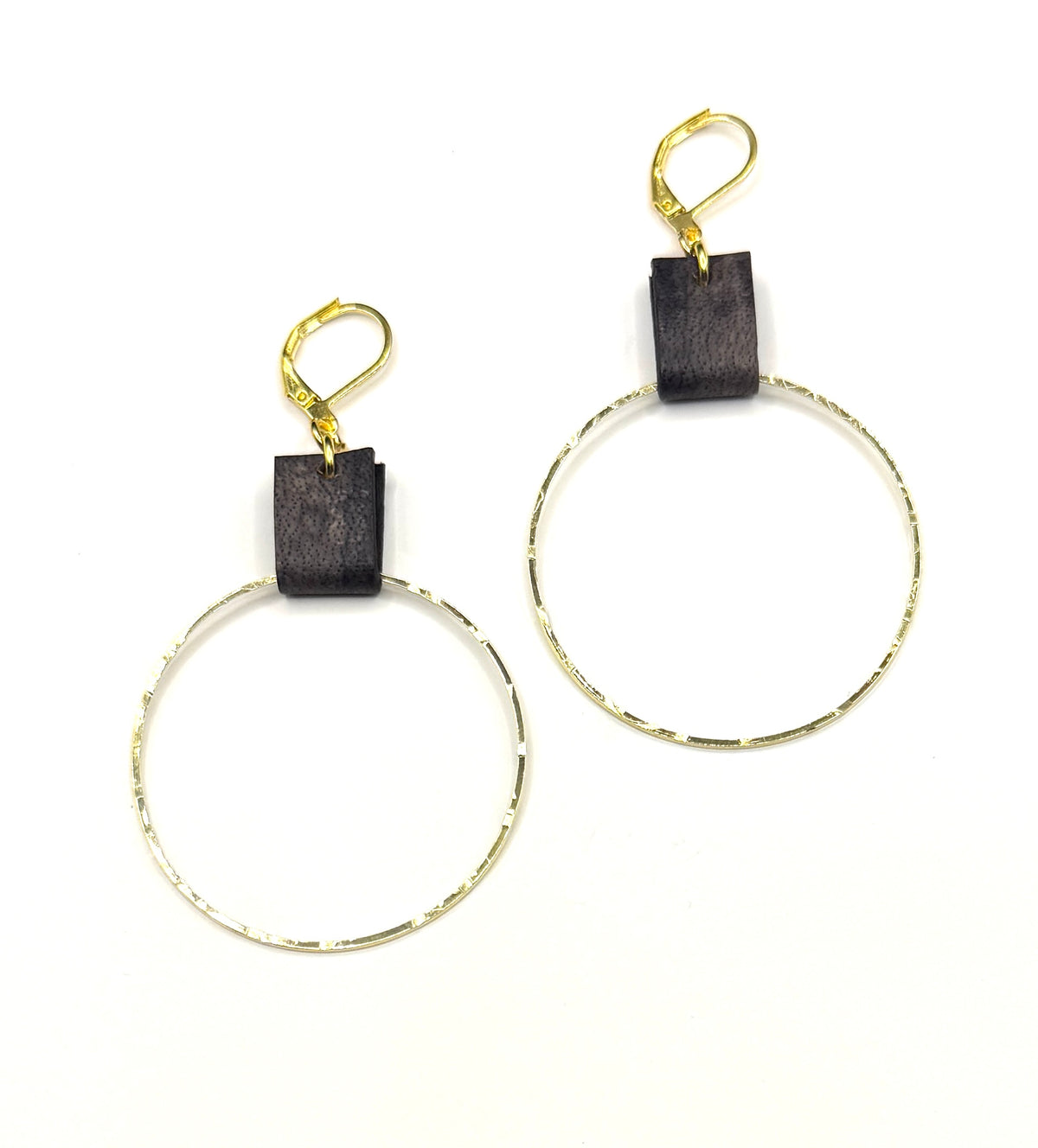 Leather & Gold Large Circle Earrings