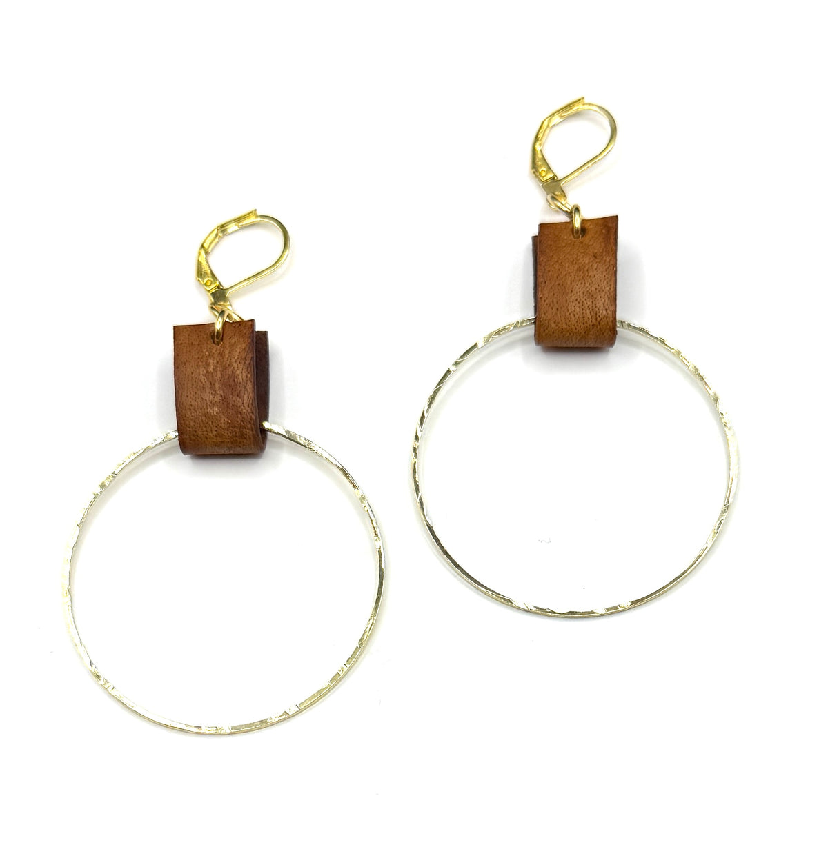 Leather & Gold Large Circle Earrings