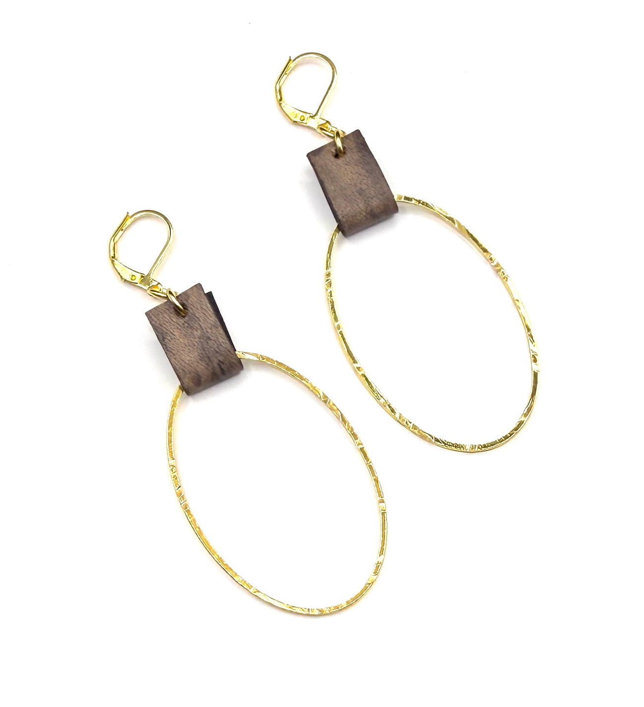Leather & Gold Plated Oval Earrings
