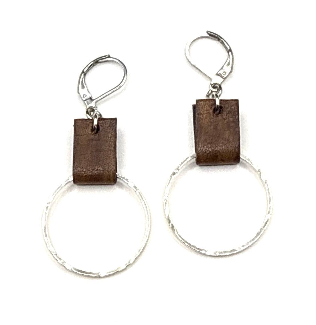 Leather & Silver Small Circle Earrings