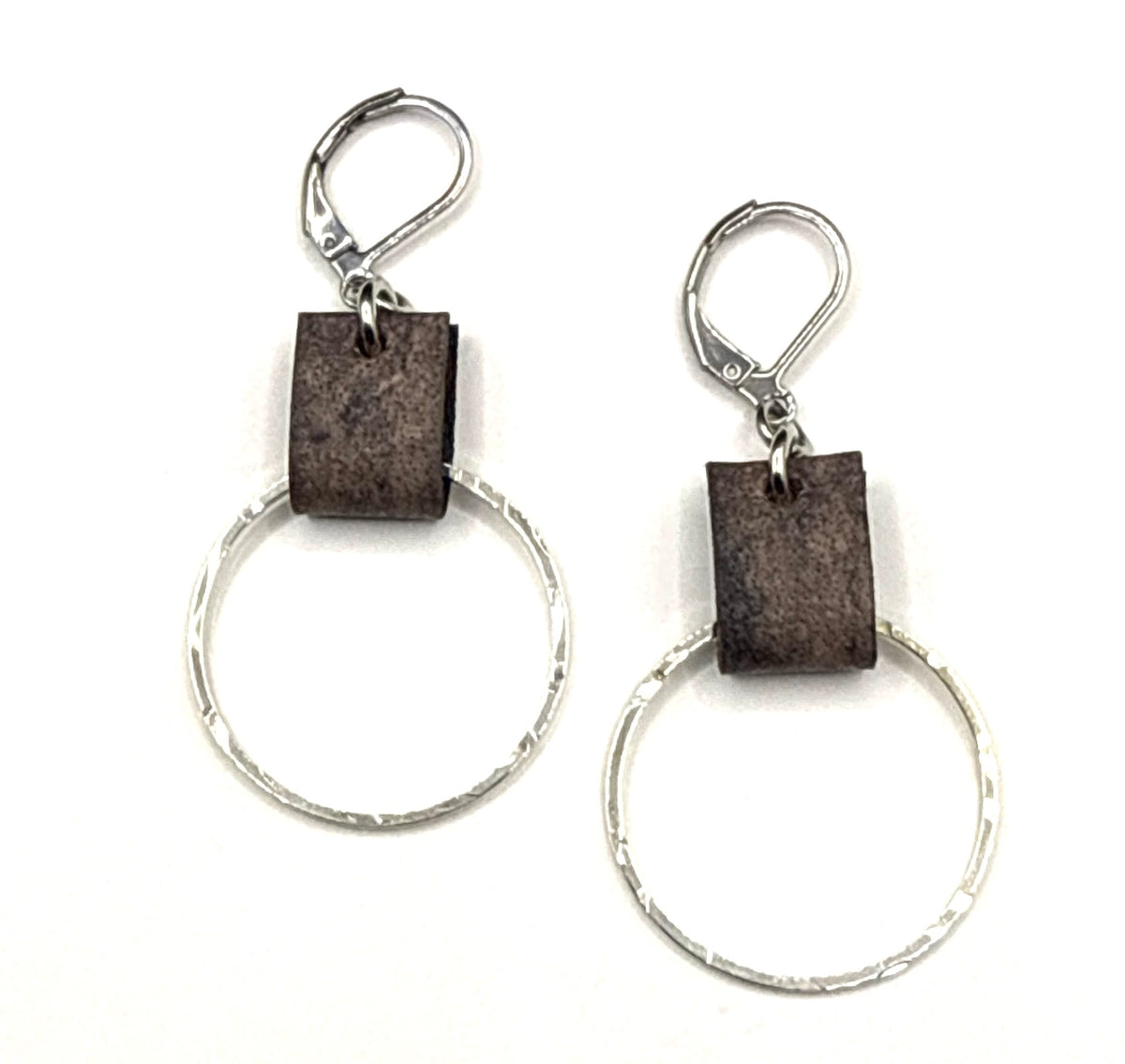 Leather & Silver Small Circle Earrings