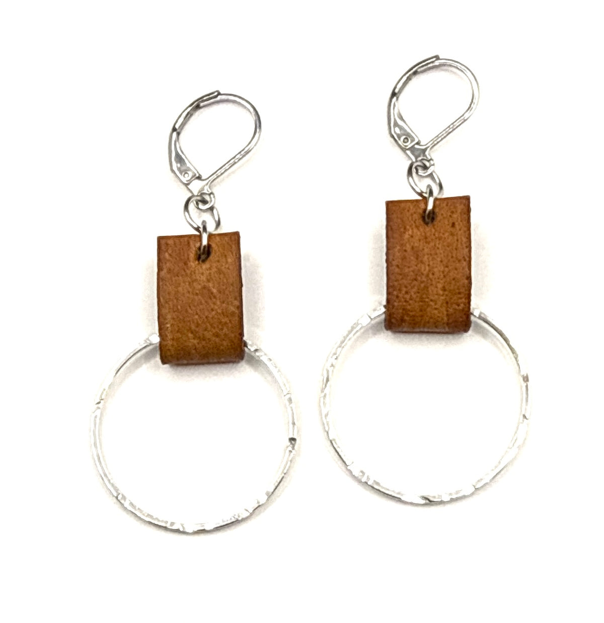 Leather & Silver Small Circle Earrings
