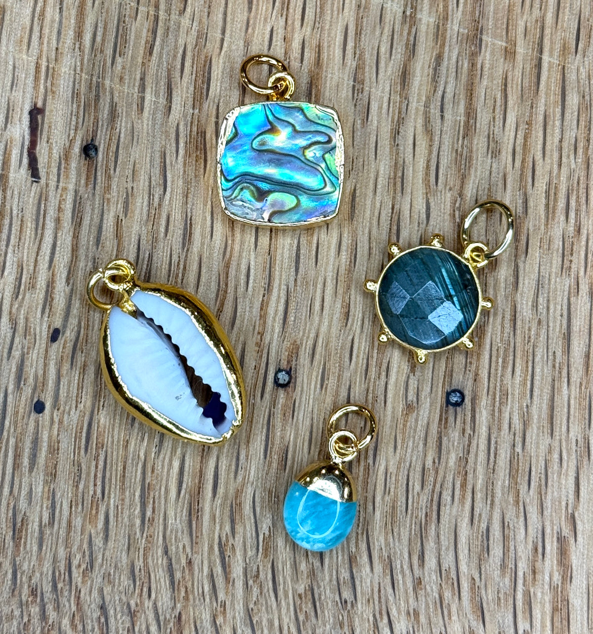 Charm Bar Charms - Gold Plated Shell and Stone Charms