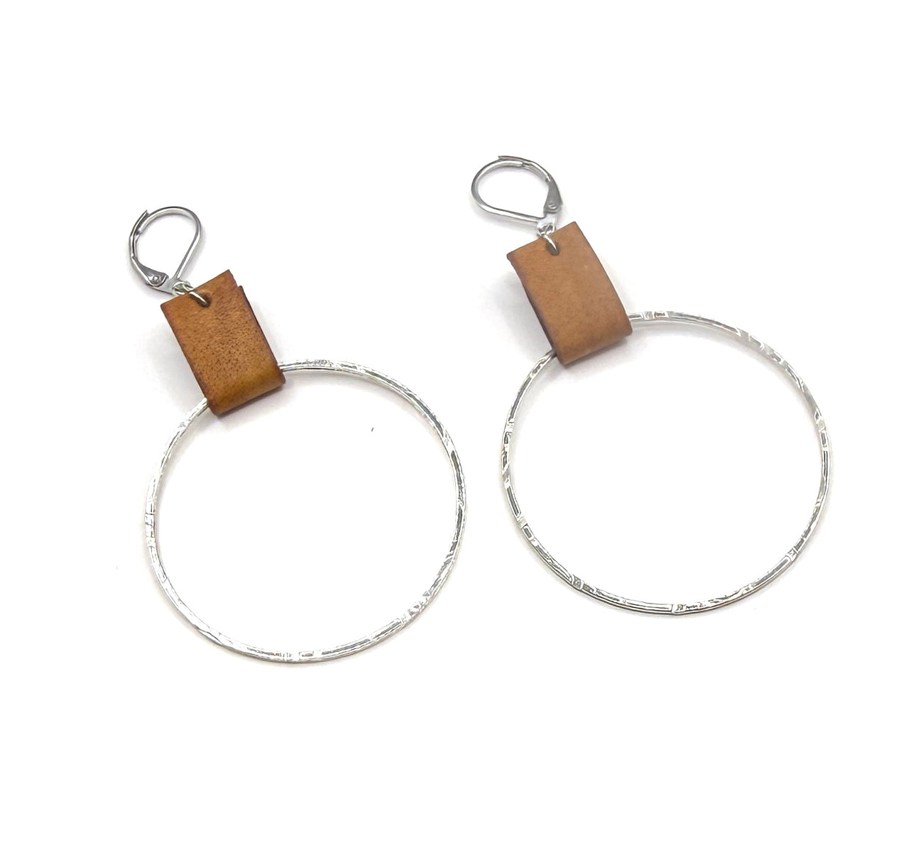 Leather & Silver Large Circle Earrings