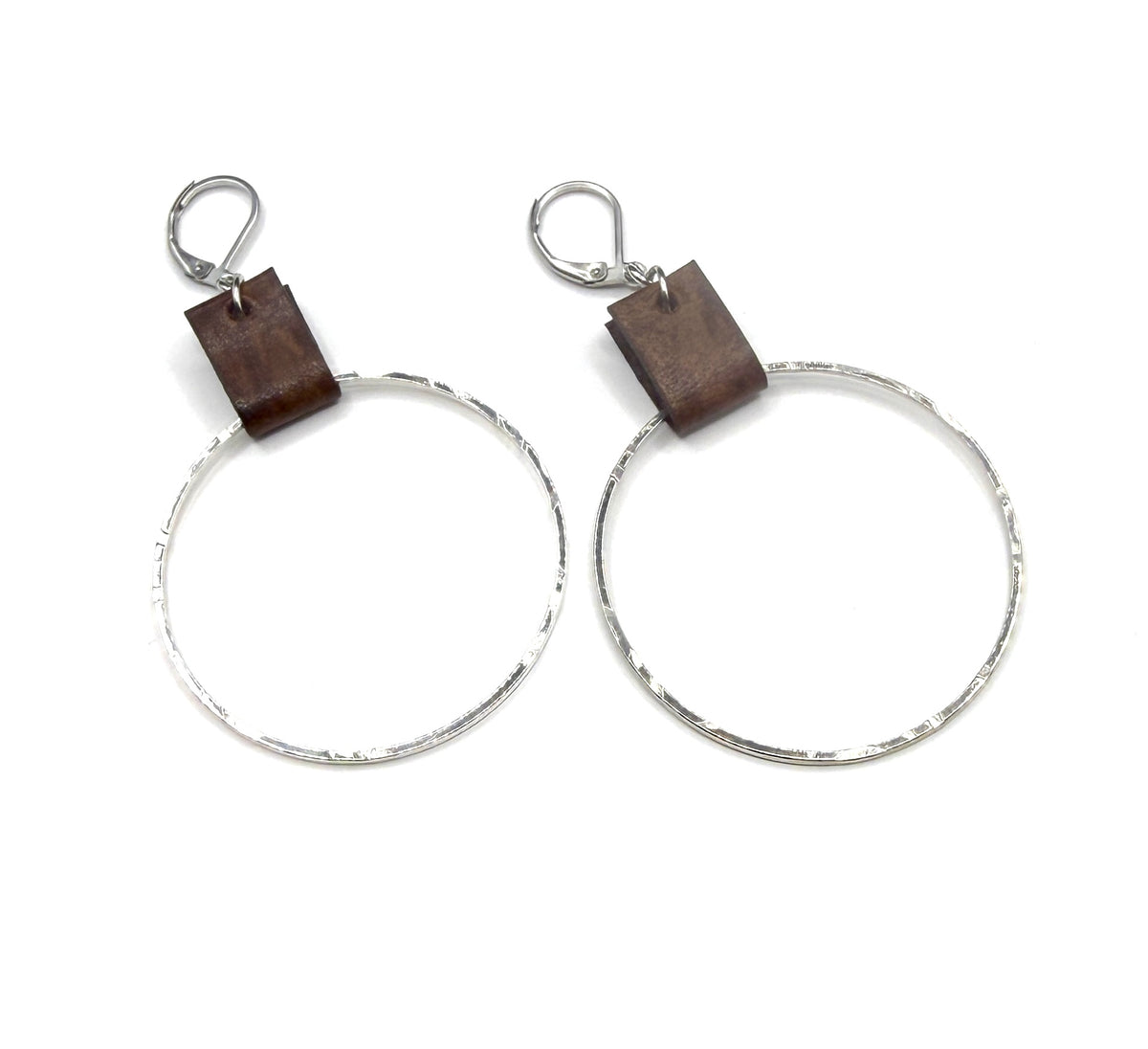 Leather & Silver Large Circle Earrings