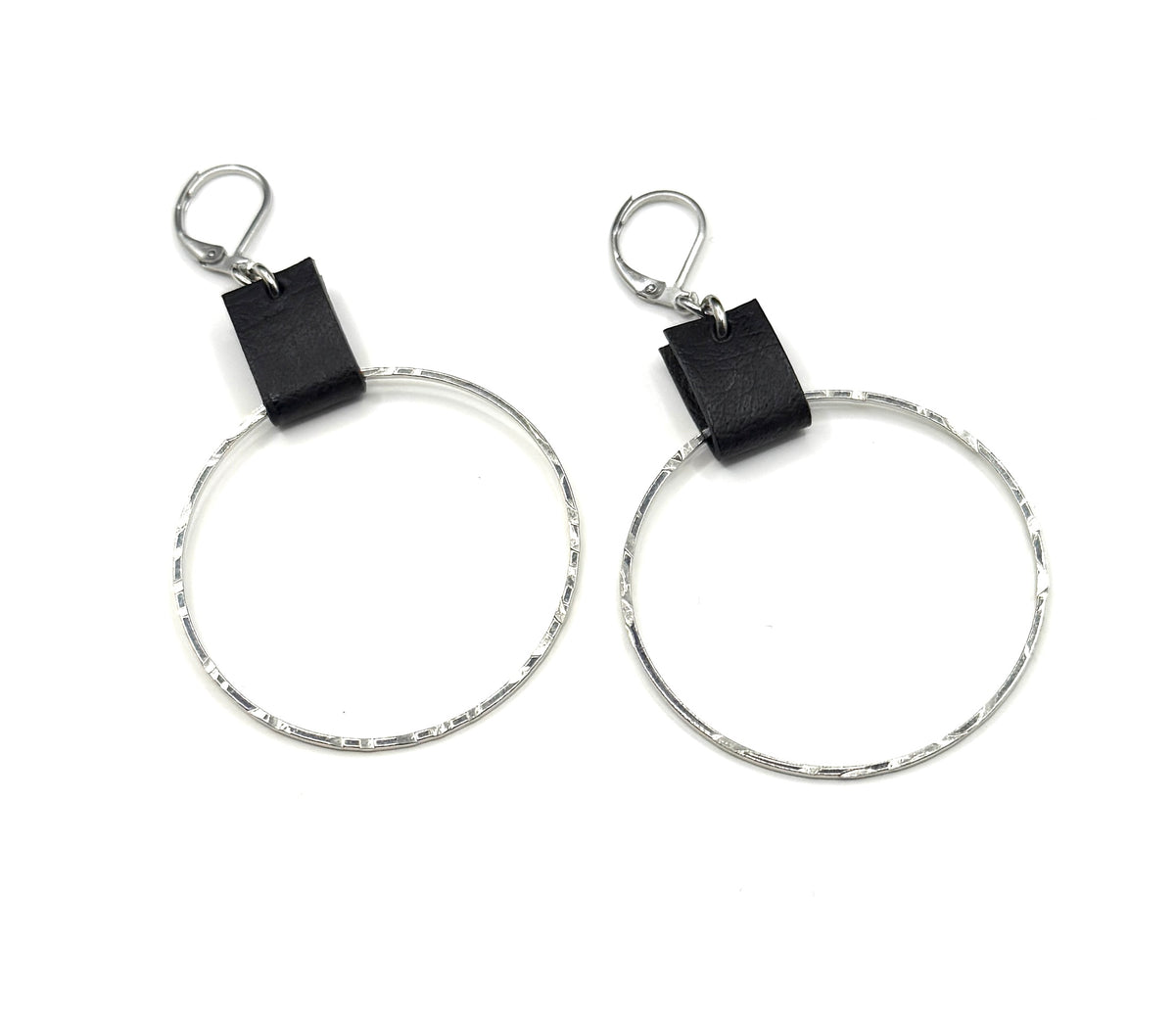 Leather & Silver Large Circle Earrings