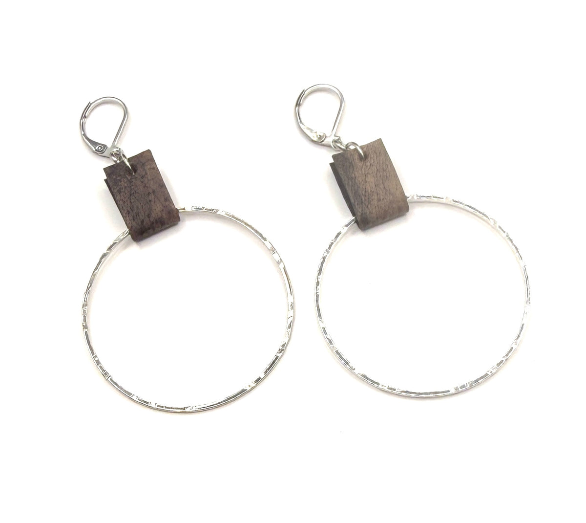 Leather & Silver Large Circle Earrings