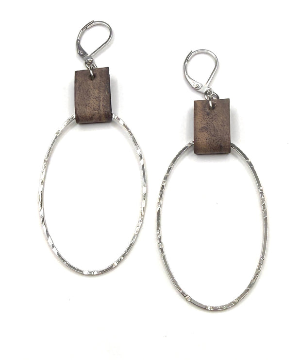 Leather & Silver Oval Earrings