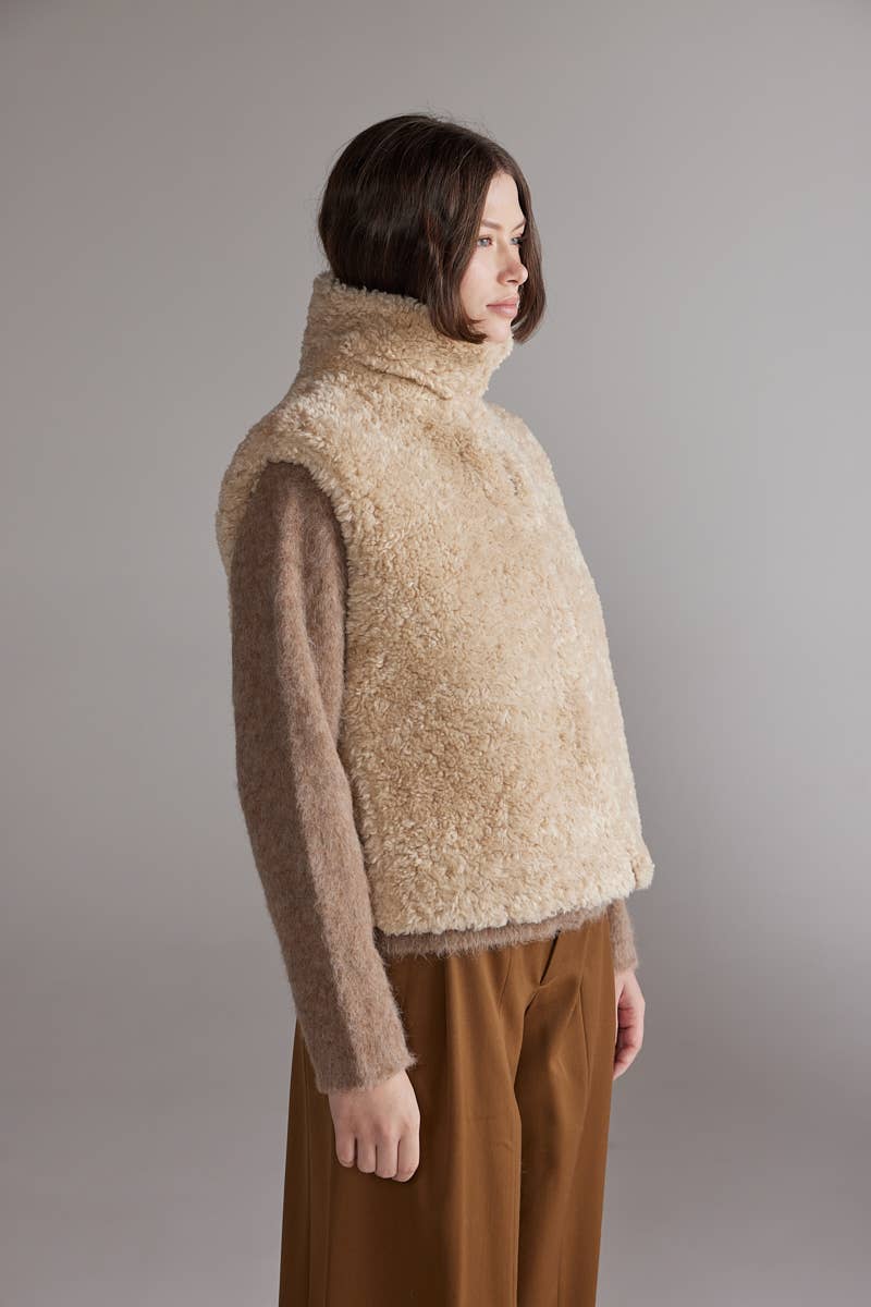 High Neck Reversible Fur Vest