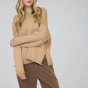 Rib-Knit Oversized Side Slit Sweater