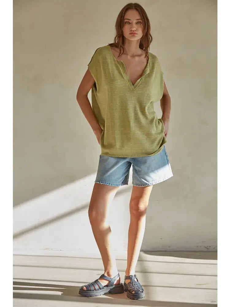 Knit V Neck Sleeveless Top