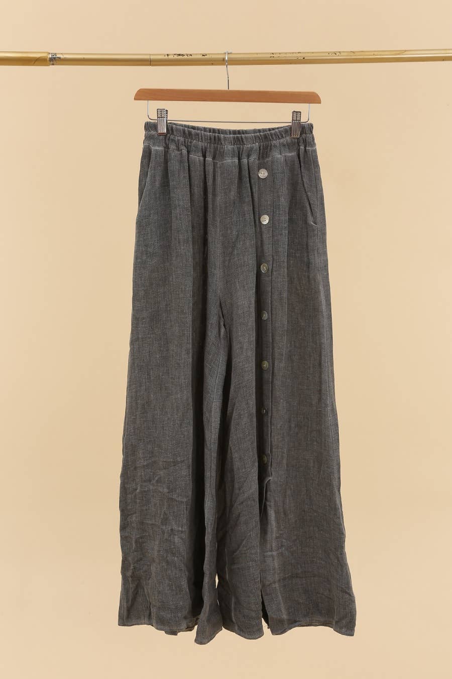 Wide Leg Linen Blend Button Front Pants