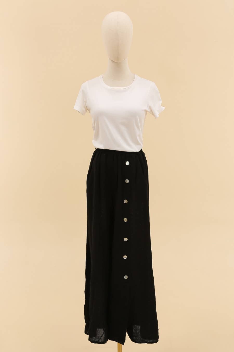 Wide Leg Linen Blend Button Front Pants