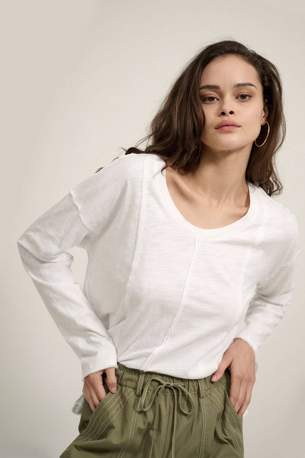 Easy Fit Mineral-Wash Slub Knit Exposed-Seam Top