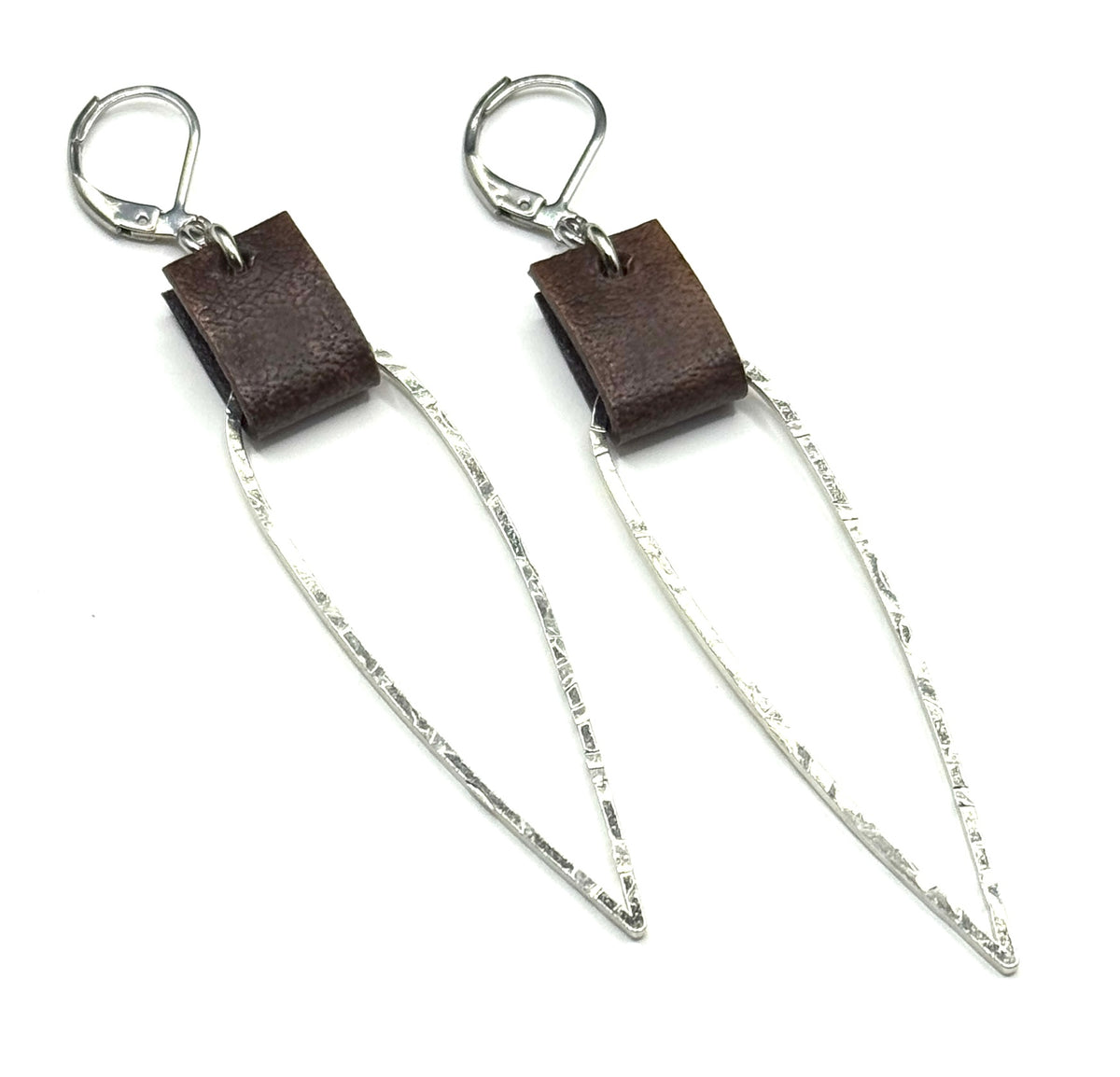 Leather & Silver Elongated Tear Drop Earrings