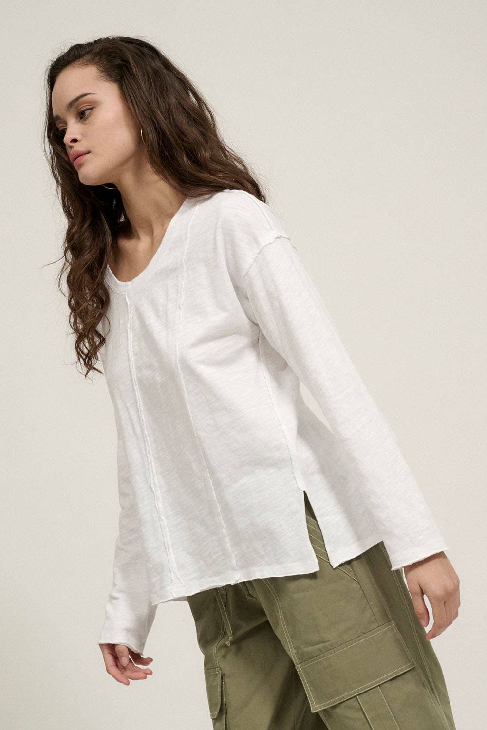 Easy Fit Mineral-Wash Slub Knit Exposed-Seam Top