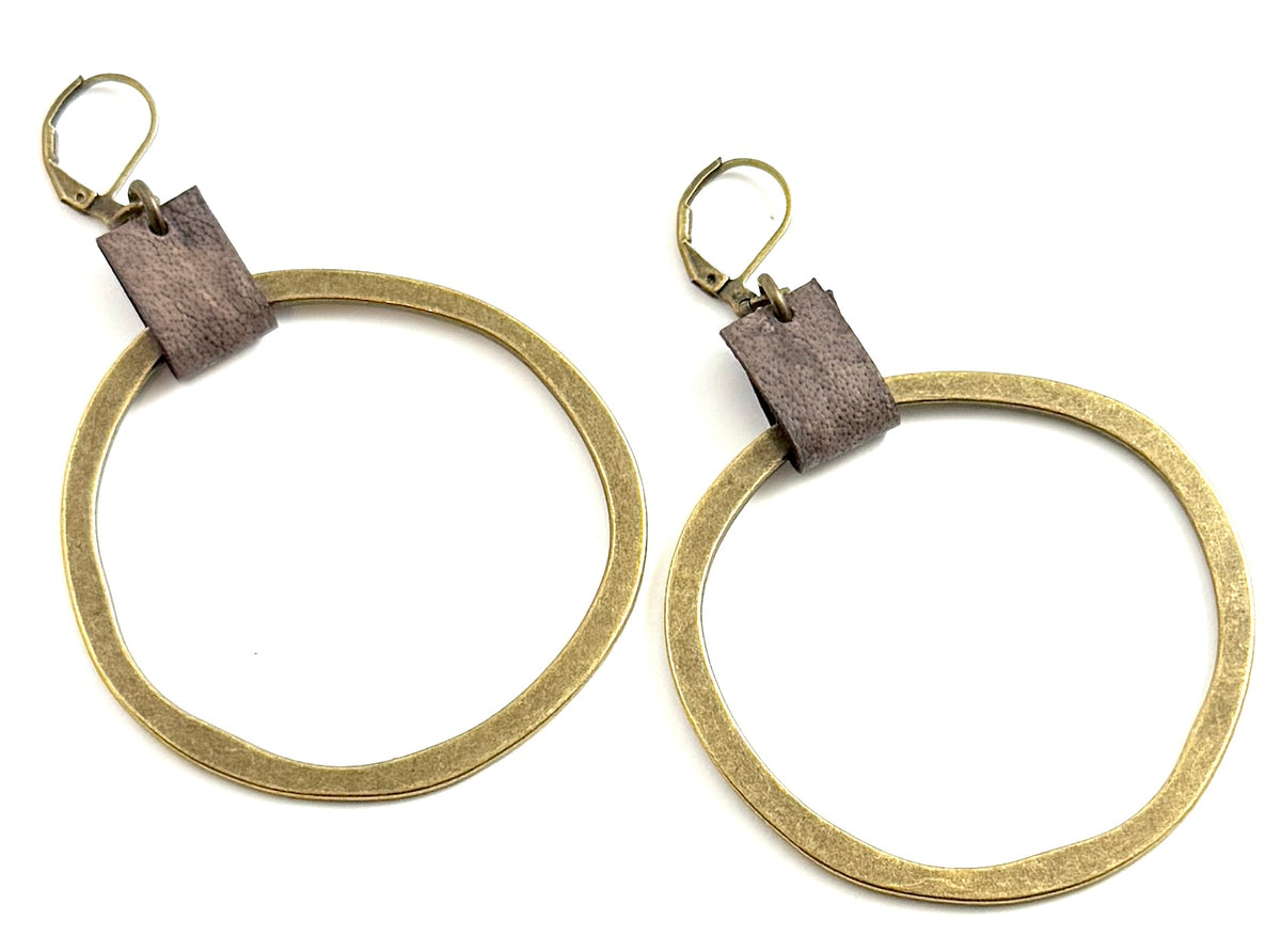 Leather & Brass Organic Circle Earrings