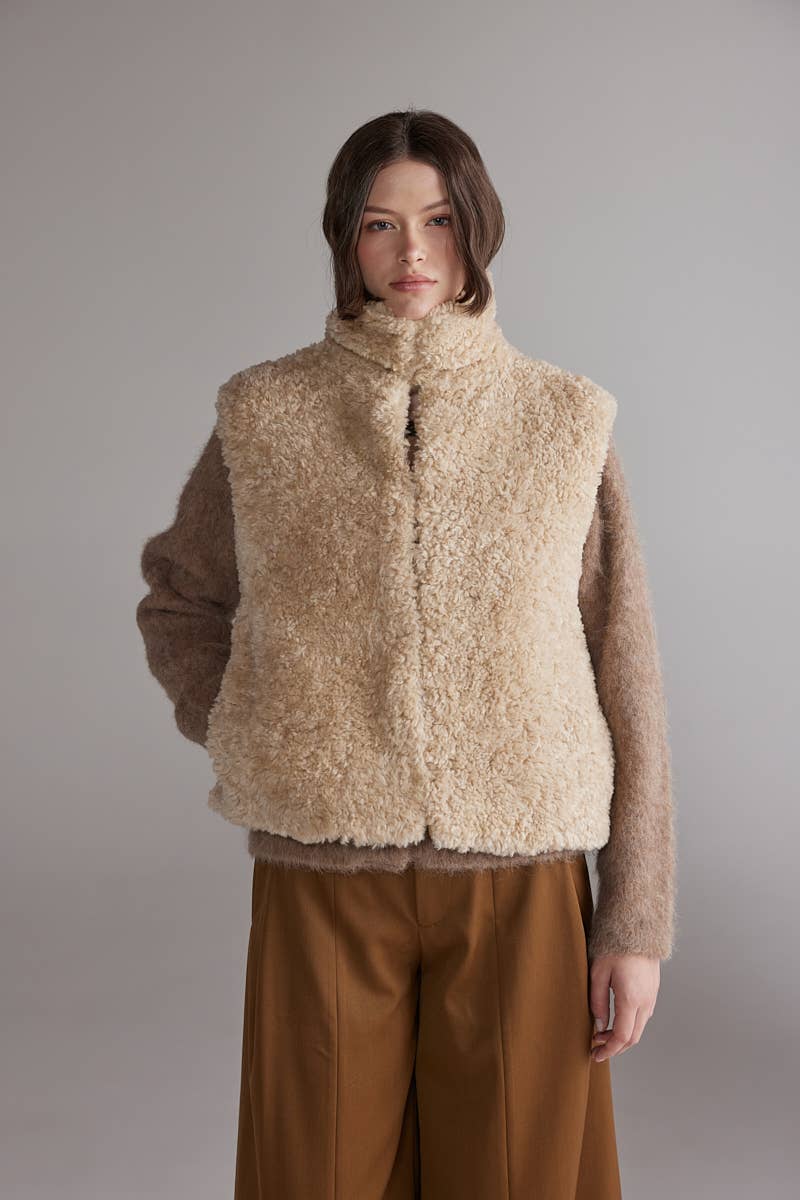 High Neck Reversible Fur Vest