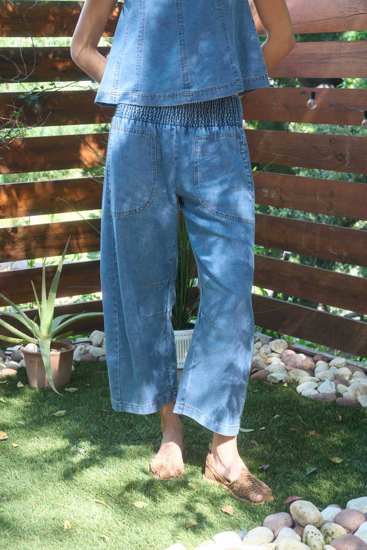 Smocked Waist Denim Pants