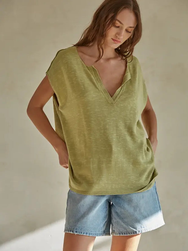 Knit V Neck Sleeveless Top