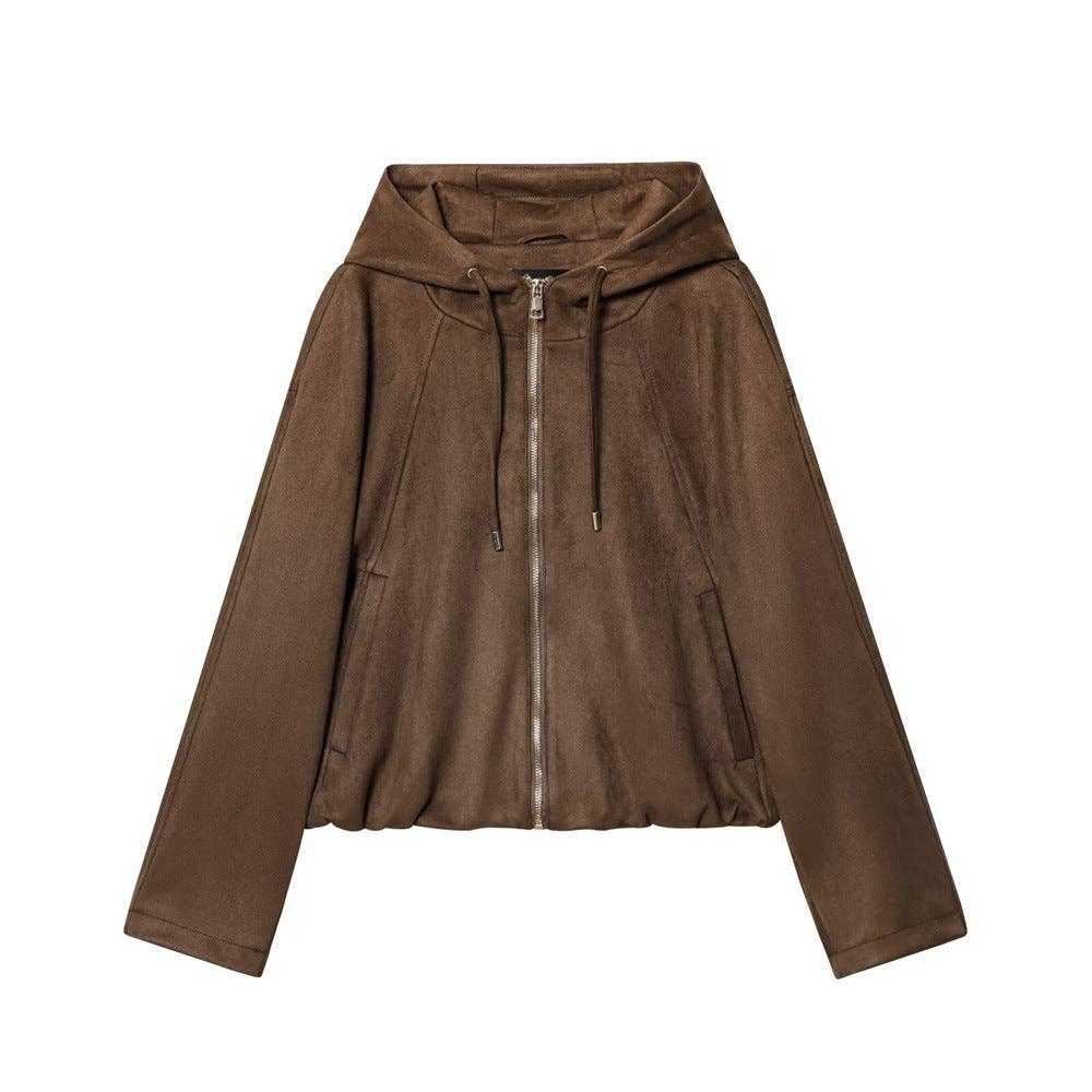 Hooded Faux Suede Jacket