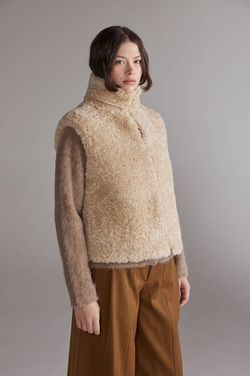 High Neck Reversible Fur Vest