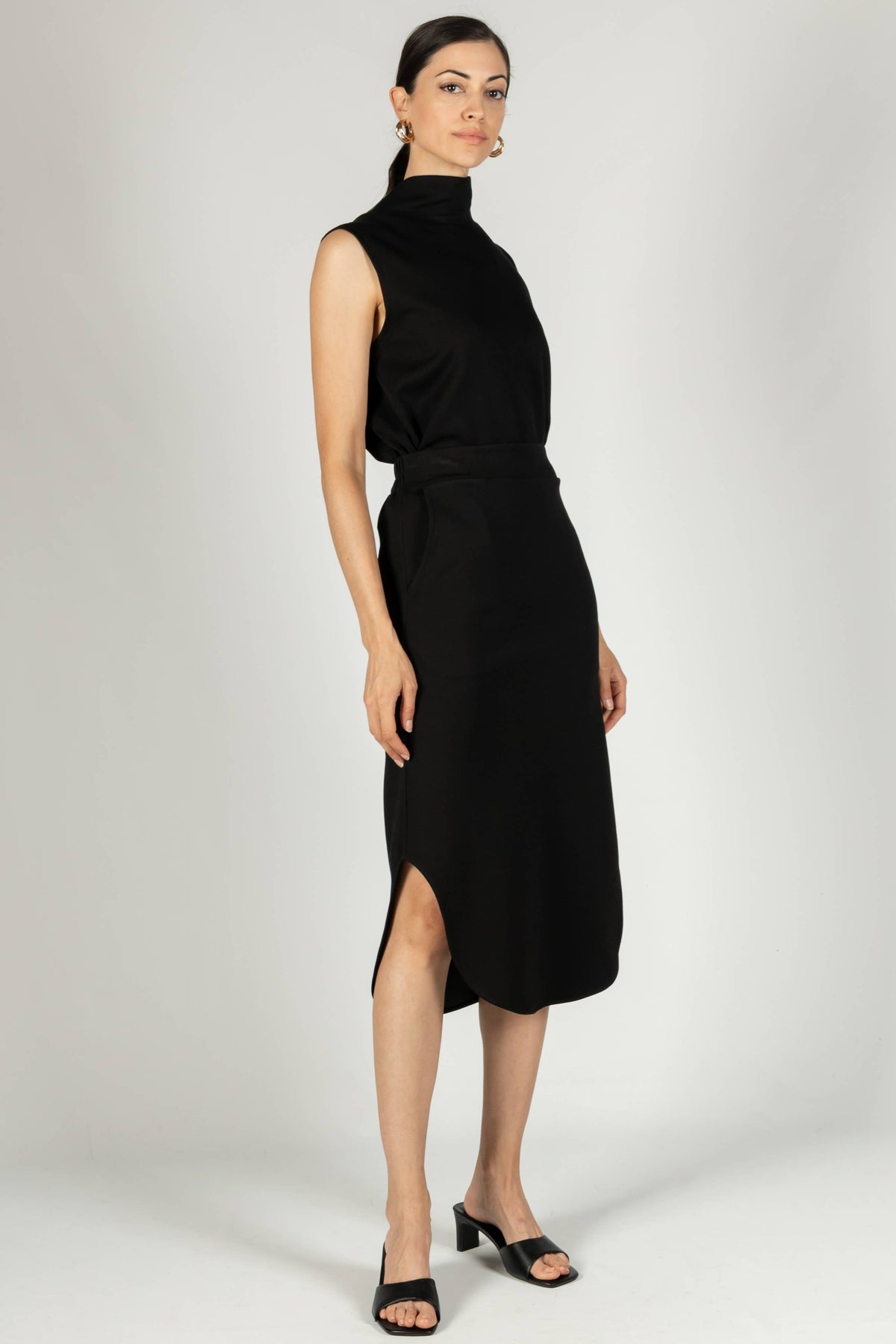 Modal Side Slit Midi Skirt
