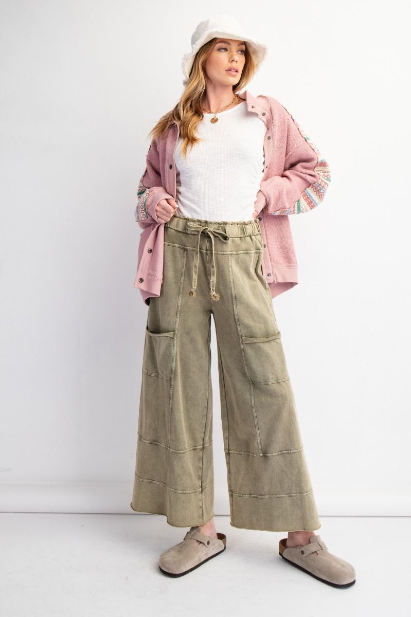 Mineral Wash Wide Leg Cargo Pants - Cotton