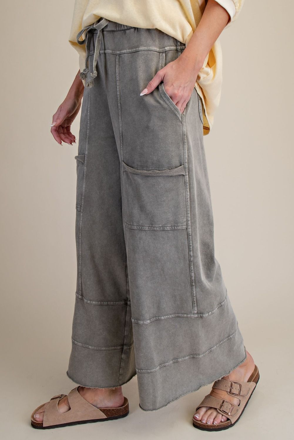Mineral Wash Wide Leg Cargo Pants