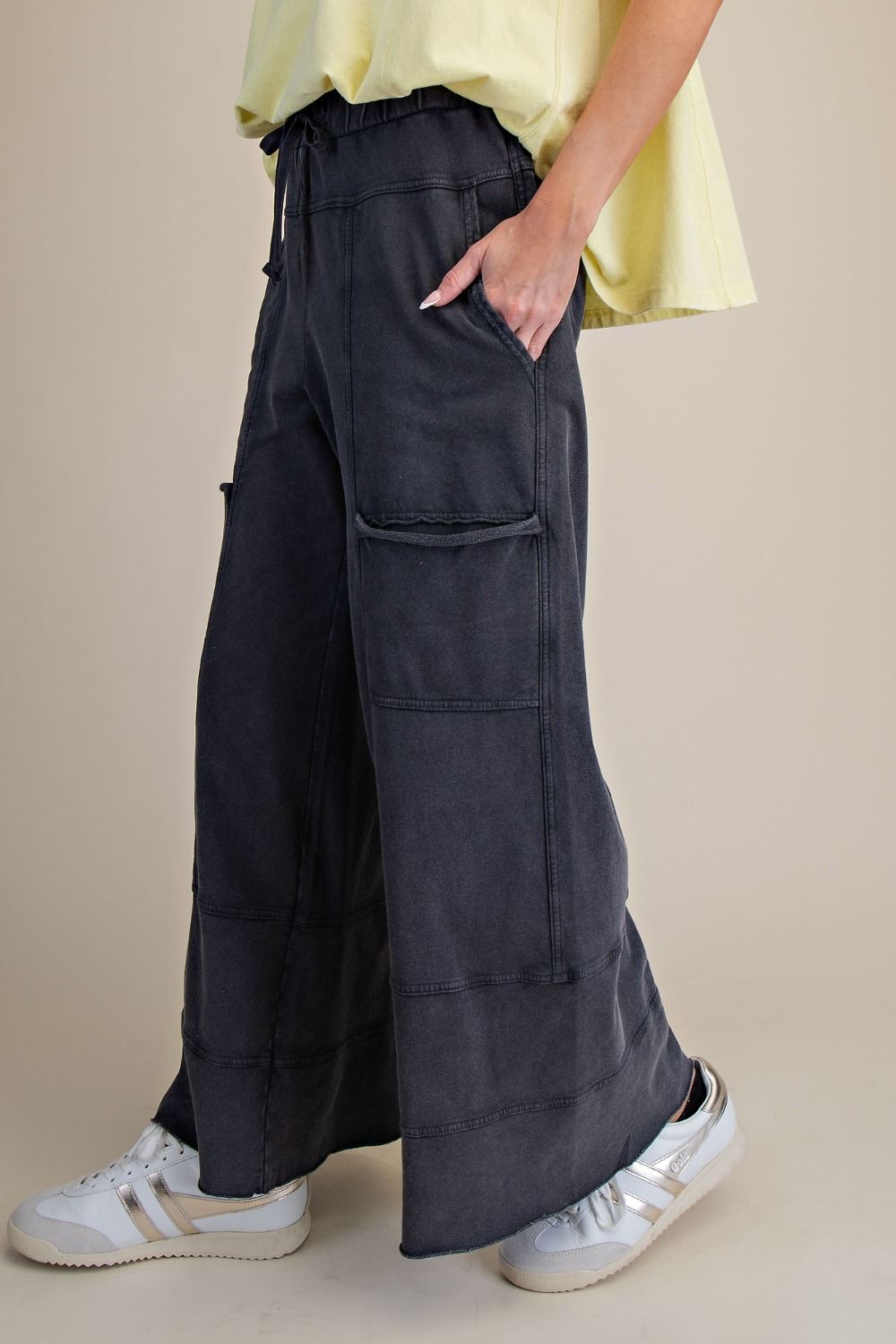 Mineral Wash Wide Leg Cargo Pants