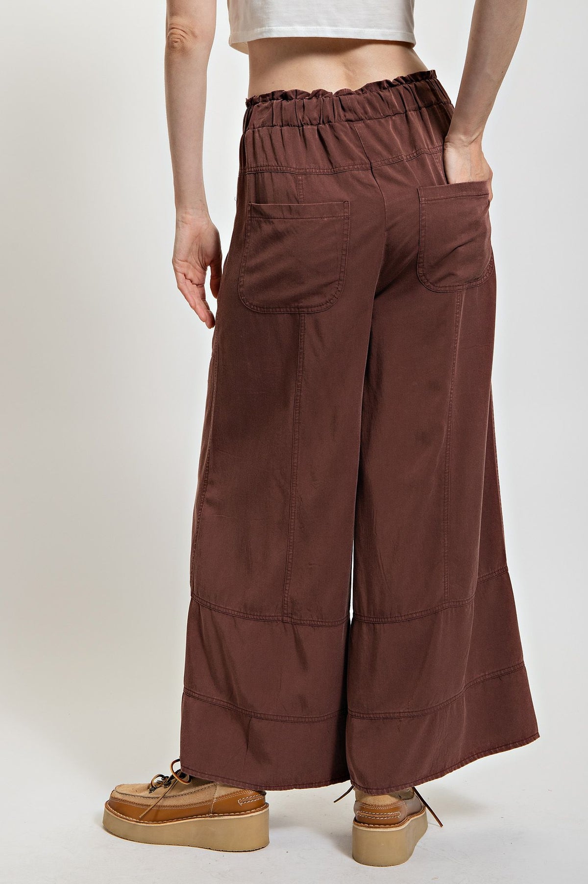 Mineral Washed Wide Leg Pants - Tencel