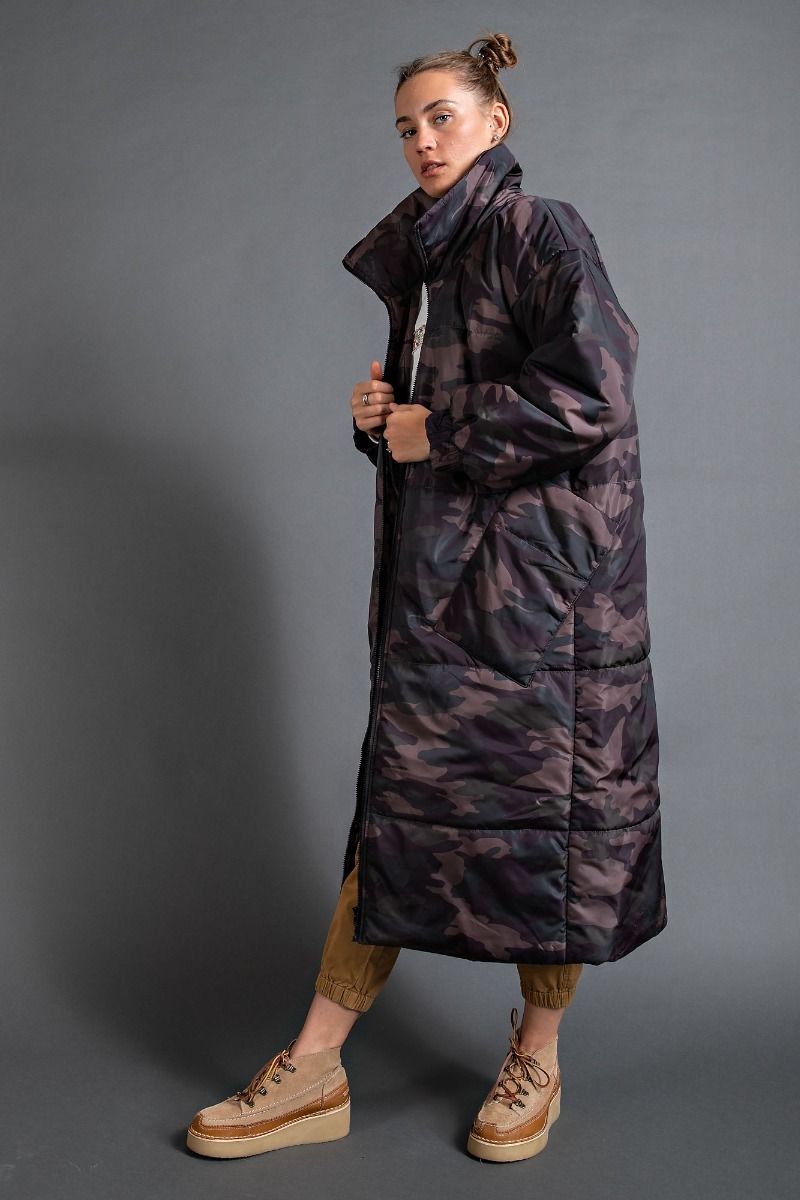 Camouflage Long Puffer Coat