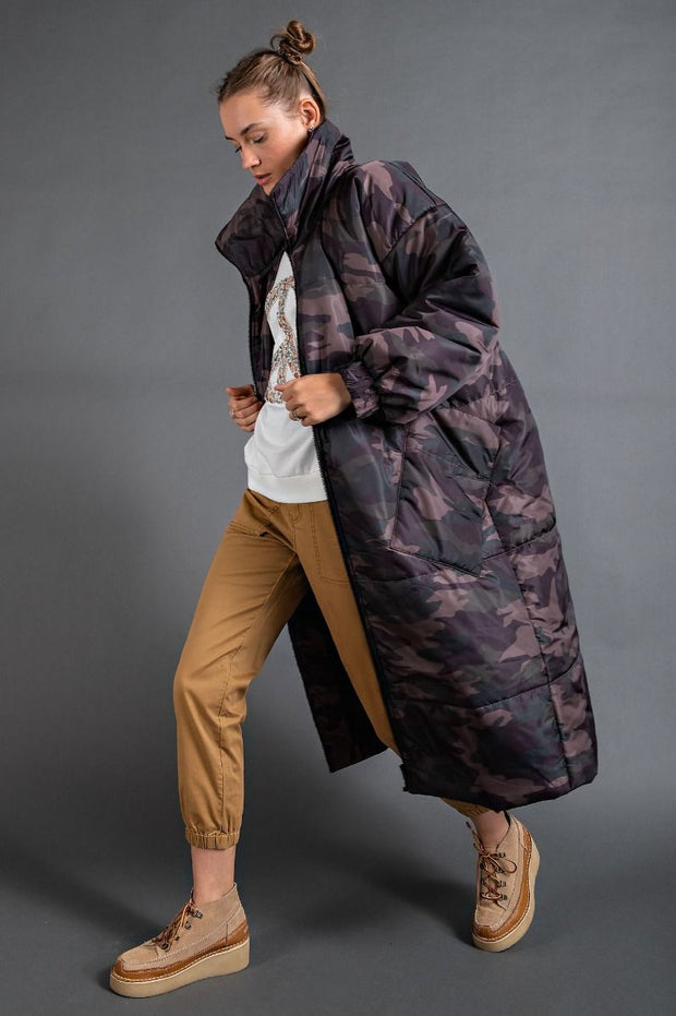 Camouflage Long Puffer Coat
