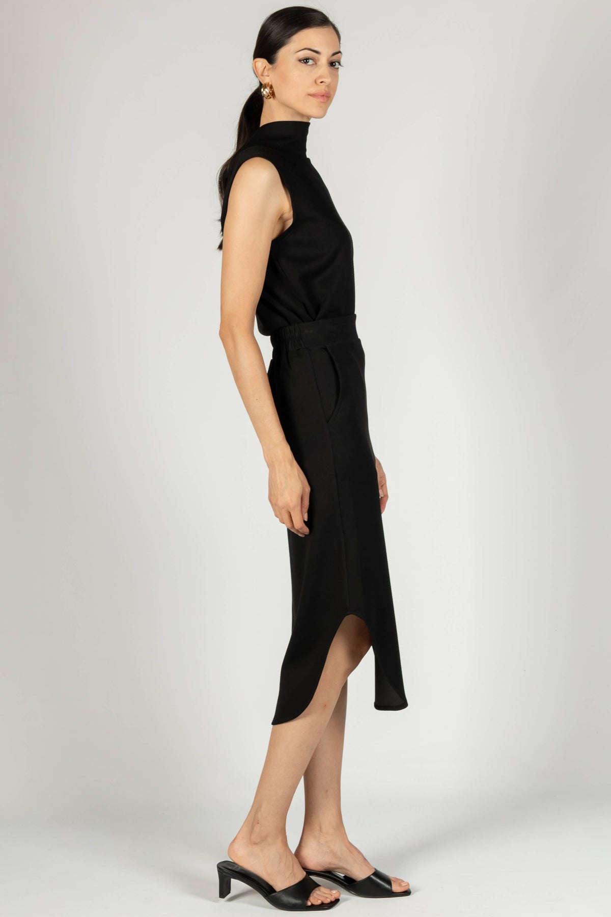 Modal Side Slit Midi Skirt